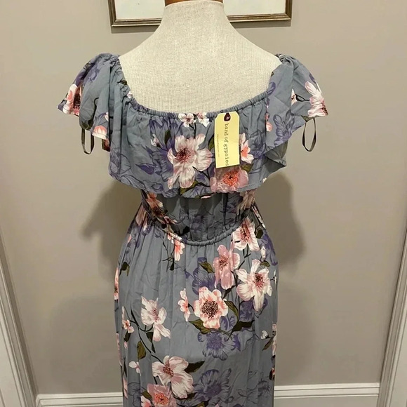 NWT!! Band Of Gypsies - Blue/Pink Floral MIDI Dress - Size Medium - Picture 5 of 12